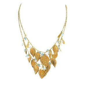 Vintage Avon Leaf Necklace Beads Adjustable Signed Gold-Tone 15 Inches